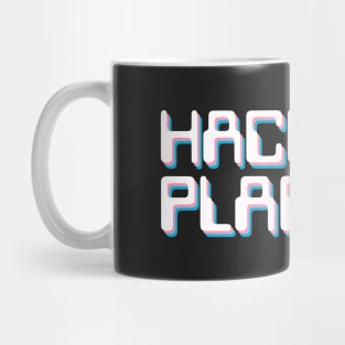 Hack The Planet - White, Pink and Blue Mug